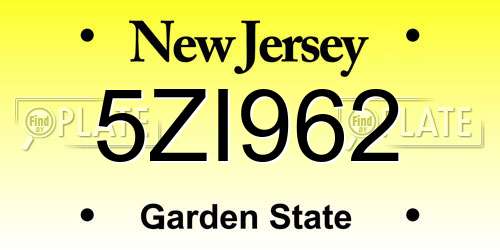 5ZI962 New Jersey License Plate