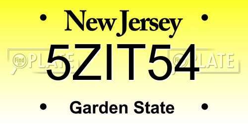 5ZIT54 New Jersey License Plate