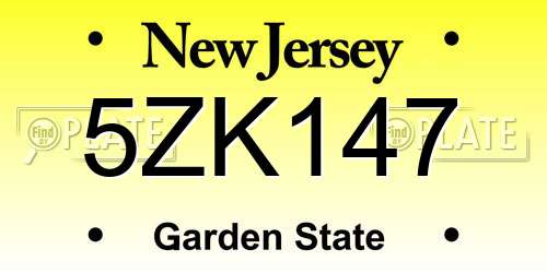 5ZK147 New Jersey License Plate