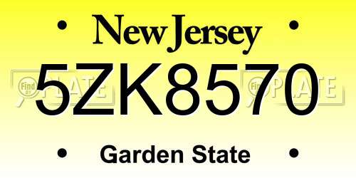 5ZK8570 New Jersey License Plate