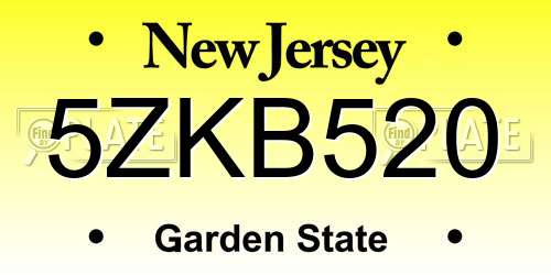 5ZKB520 New Jersey License Plate