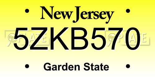 5ZKB570 New Jersey License Plate
