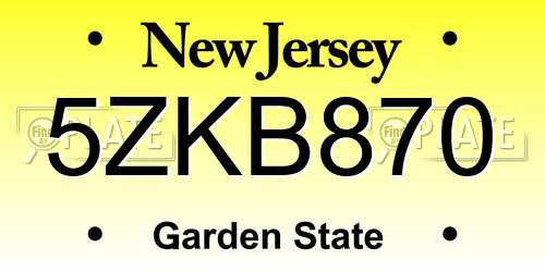 5ZKB870 New Jersey License Plate