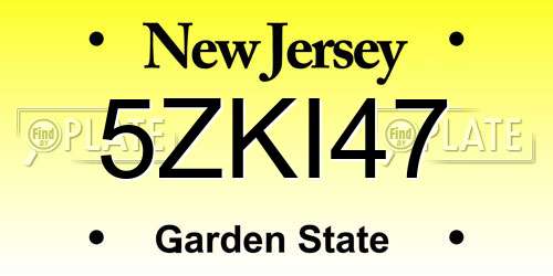 5ZKI47 New Jersey License Plate