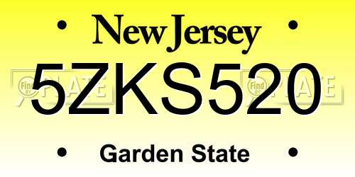 5ZKS520 New Jersey License Plate