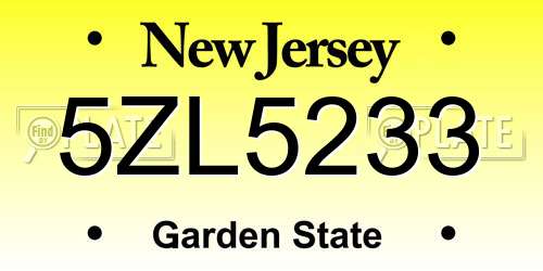 5ZL5233 New Jersey License Plate