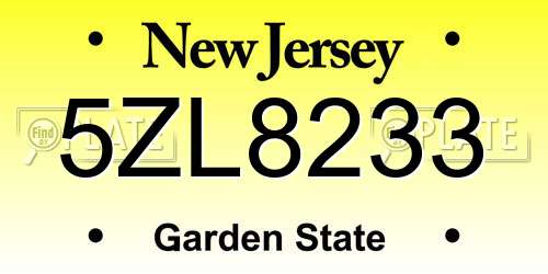 5ZL8233 New Jersey License Plate