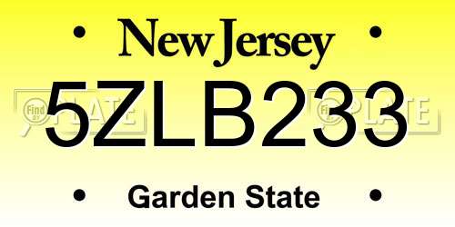 5ZLB233 New Jersey License Plate