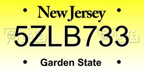 5ZLB733 New Jersey License Plate