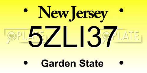 5ZLI37 New Jersey License Plate