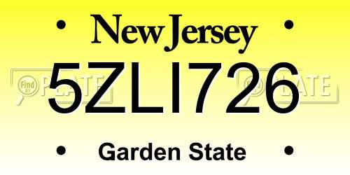 5ZLI726 New Jersey License Plate
