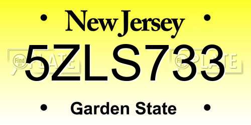 5ZLS733 New Jersey License Plate