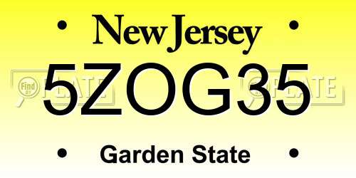 5ZOG35 New Jersey License Plate