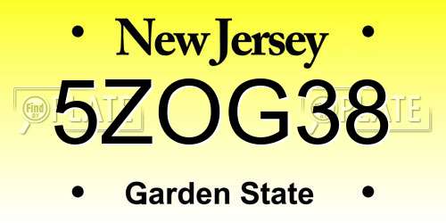 5ZOG38 New Jersey License Plate
