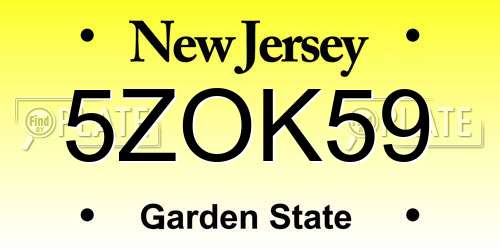 5ZOK59 New Jersey License Plate
