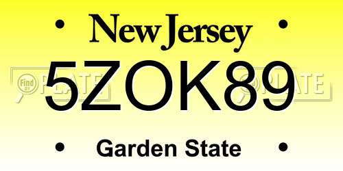 5ZOK89 New Jersey License Plate
