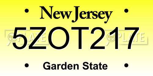 5ZOT217 New Jersey License Plate