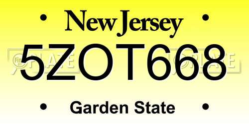5ZOT668 New Jersey License Plate