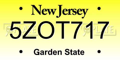 5ZOT717 New Jersey License Plate