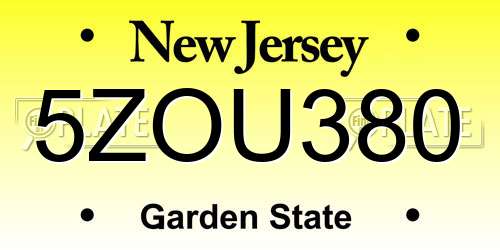 5ZOU380 New Jersey License Plate