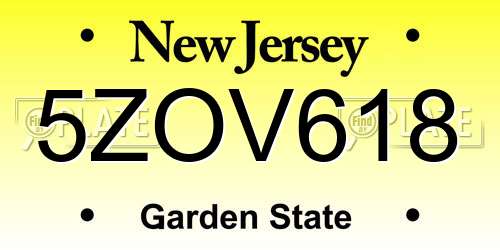 5ZOV618 New Jersey License Plate