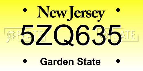 5ZQ635 New Jersey License Plate