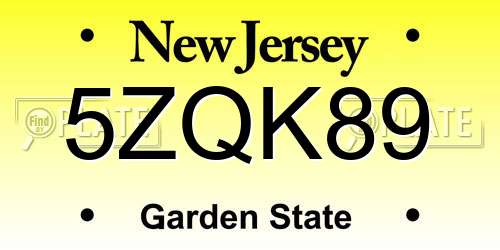 5ZQK89 New Jersey License Plate