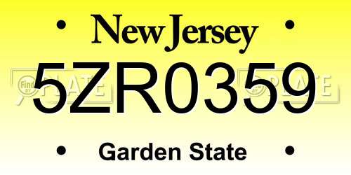 5ZR0359 New Jersey License Plate