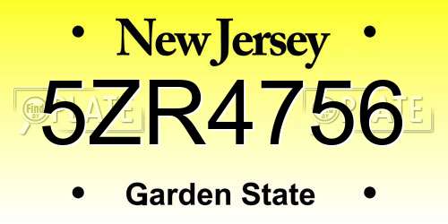 5ZR4756 New Jersey License Plate