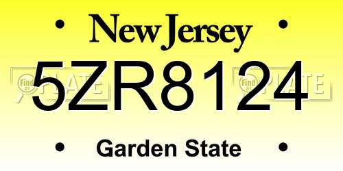 5ZR8124 New Jersey License Plate