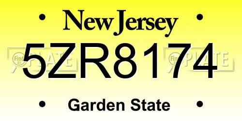5ZR8174 New Jersey License Plate