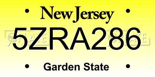 5ZRA286 New Jersey License Plate