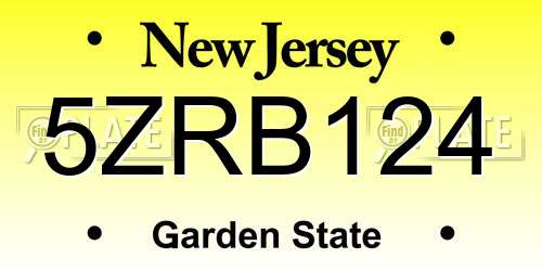 5ZRB124 New Jersey License Plate