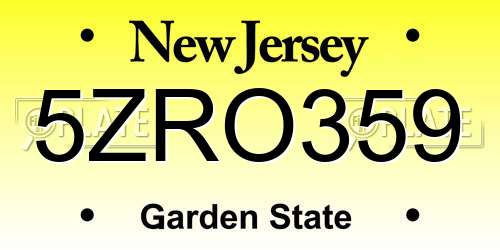5ZRO359 New Jersey License Plate