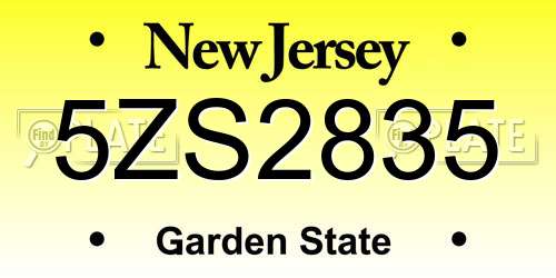 5ZS2835 New Jersey License Plate