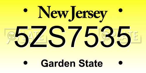 5ZS7535 New Jersey License Plate