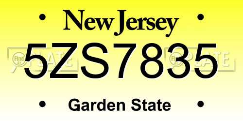 5ZS7835 New Jersey License Plate