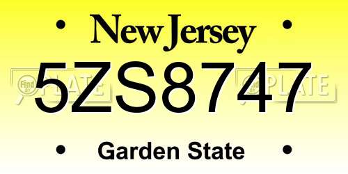 5ZS8747 New Jersey License Plate