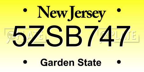 5ZSB747 New Jersey License Plate
