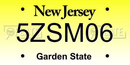 5ZSM06 New Jersey License Plate