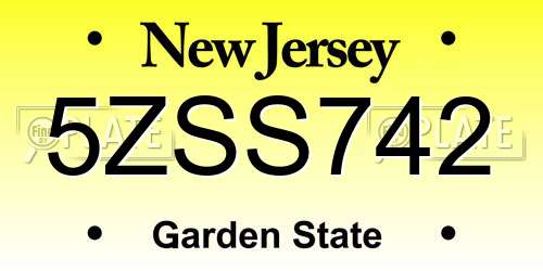 5ZSS742 New Jersey License Plate