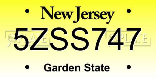 5ZSS747 New Jersey License Plate