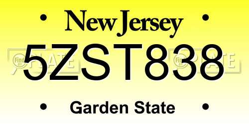 5ZST838 New Jersey License Plate