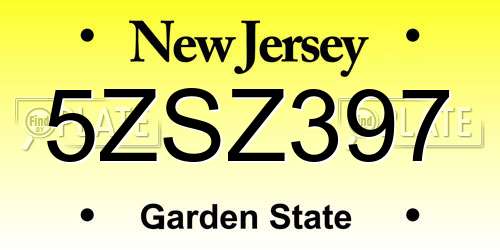 5ZSZ397 New Jersey License Plate