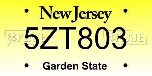 5ZT803 New Jersey License Plate