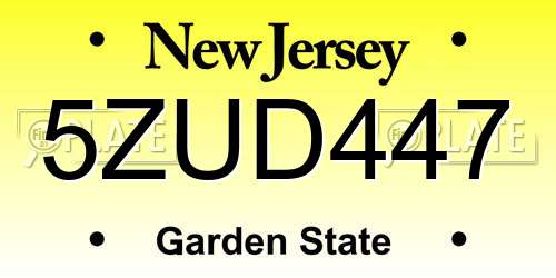 5ZUD447 New Jersey License Plate