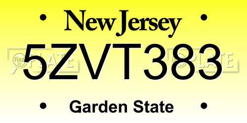 5ZVT383 New Jersey License Plate