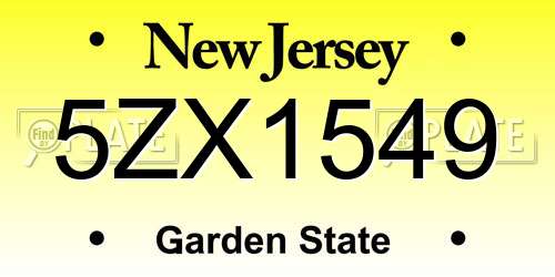 5ZX1549 New Jersey License Plate