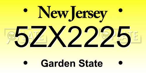 5ZX2225 New Jersey License Plate
