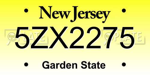 5ZX2275 New Jersey License Plate